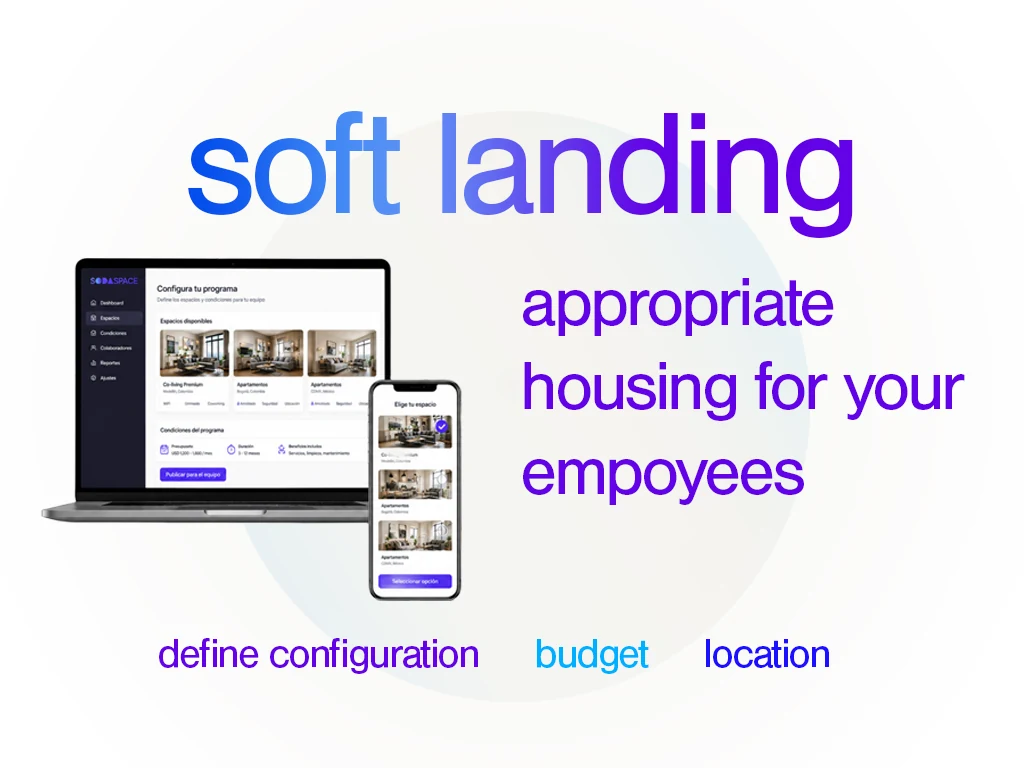 SODASPACE soft landing dashboard for HR teams: define configuration, budget and location for employee housing.